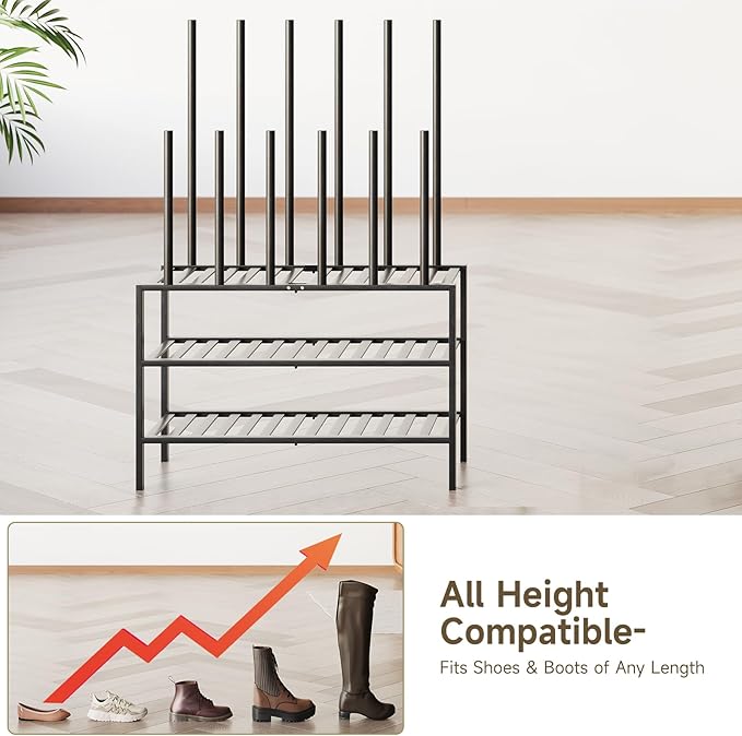Boot Rack for Tall Boots Organizer,3-Tier Multiuse Shoe Rack and Boot Storage Rack,for Tall Boots,Sneakers,High-Heel (Black, 3-Tier)