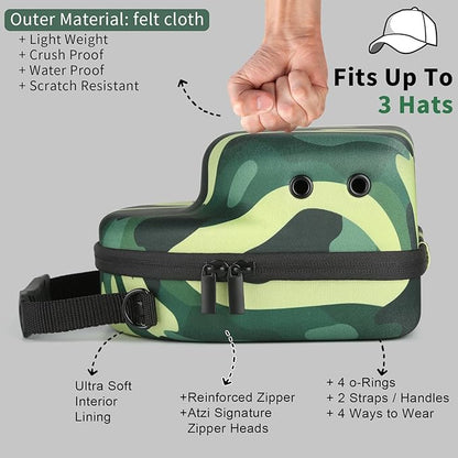 GERMUN Hard baseball hat case, Hat Carrier Travel Case with Adjustable Shoulder Strap, Hat cap case for 3 Baseball Caps - Perfect for Traveling & At-Home Storage (Camo Green)