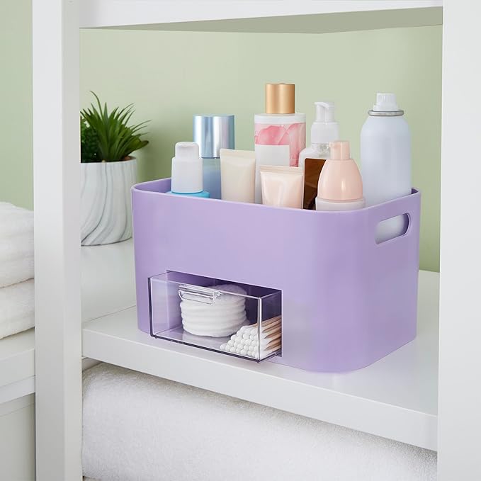STORi Bliss Lilac Purple Makeup Organizer for Countertop, Divided Bathroom Organizer & Storage Drawer, Makeup Brush Holder, Cosmetic & Nail Polish Organizer, Made in USA