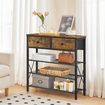 YATINEY 4 Tier Shoe Rack, Large Capacity Shoe Storage Organizer, Metal Shoe Shelf with Drawer and Wooden Top, for 16 Pairs of Shoes, for Entryway, Closet, Rustic Brown and Black SS24BR