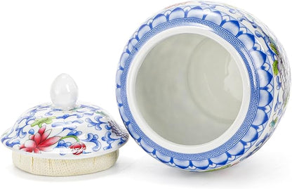 Okllen Set of 3 Small Blue and White Porcelain Salt Cellar with Airtight Lid, 250ml/ Approx. 1 Cup Sugar & Salt Crock Container Ceramic Spice Jar for Kitchen Countertop