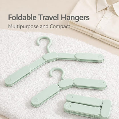 6 Pack Foldable Travel Hangers with 12 Clips, Portable Collapsible Clothes Hanger for Travel, Cruise, Hotel, Camping, Dorm, Space Saving Laundry Solution for Small Spaces (Light Green)