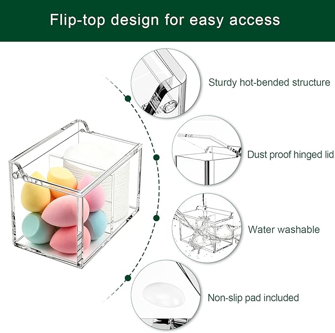 Qtip Holder Dispenser for Cotton Swabs, Balls, Pads, Floss Picks, 2 Compartments Clear Acrylic Container with Lid Apothecary Jar Bathroom Accessories Canister Vanity Storage Organizer