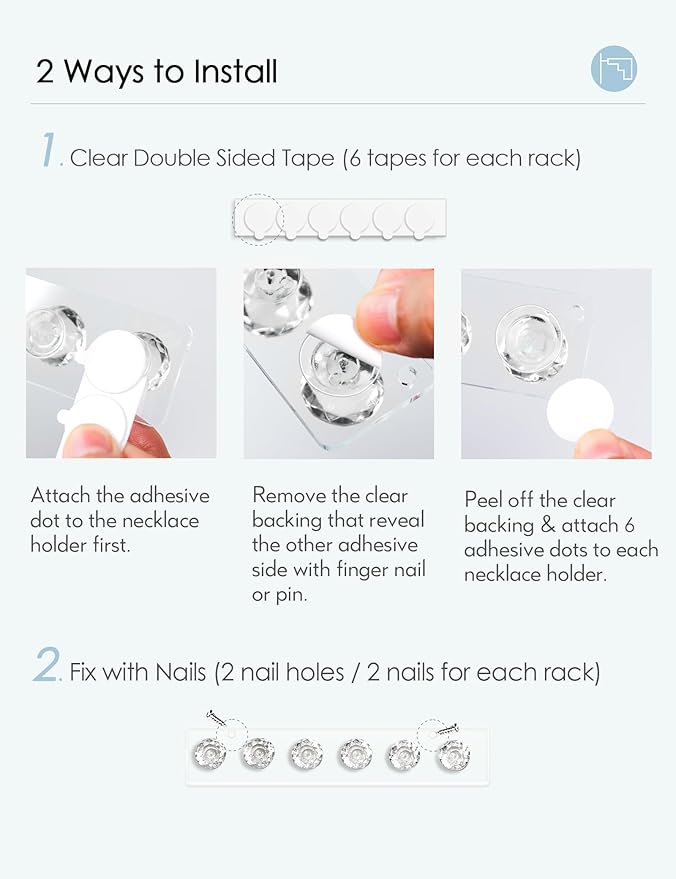Mymazn Acrylic Necklaces Holder Wall Mounted Necklace Hangers Hanging Jewelry Organizer with 6 Hooks, Clear Jewelry Hangers for Necklace Organizer for Girls Women, Necklace Hooks for Wall (4 Pack)