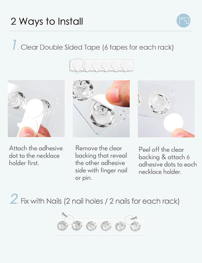 Mymazn Acrylic Necklaces Holder Wall Mounted Necklace Hangers Hanging Jewelry Organizer with 6 Hooks, Clear Jewelry Hangers for Necklace Organizer for Girls Women, Necklace Hooks for Wall (4 Pack)