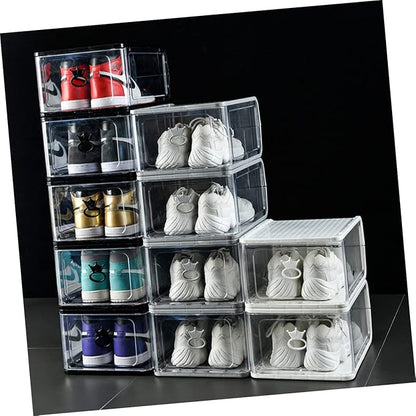 CHILDWEET 5pcs Small Detachable Transparent Shoes Storage Boxes Stackable Plastic Organizer for Home Bedroom Breathable Design for Shoes and Accessories Black