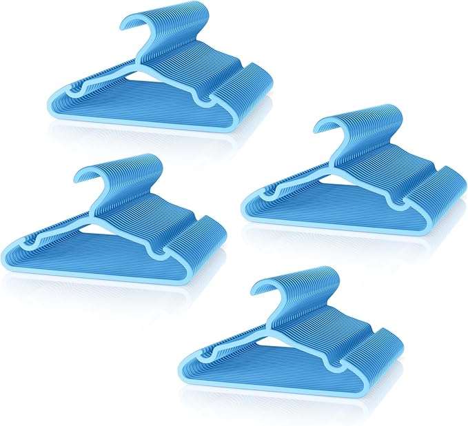 VILICK Plastic Kids Hangers - 100 Pack Non-Slip Baby Clothes Hangers for Closet, Toddler & Newborn Clothing Pants, Skirts, Coats (Blue)