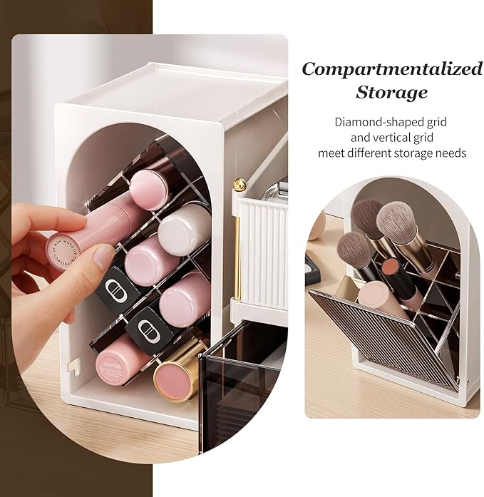 INVSSENE Stackable Makeup Organizer Countertop, Storage Perfume Skincare Cosmetic Lipstick Face Mask Makeup Brush Palettes, Ideal for Vanity Bathroom Counter