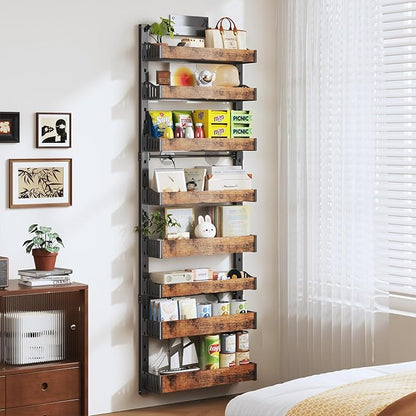 8-Tier Over The Door Pantry Organizer, Heavy-Duty Metal Wall Mount or Hanging Spice Rack, behind the door storage Shelves with Adjustable Basket, Back of Door Organizer for Kitchen Cabinet and Closet