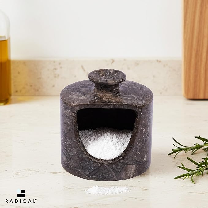 Radicaln Marble Salt Cellar 4.5" Inch Oceanic Handmade Salt Jar & Table Pig Salt Cellar Storage For Kitchen Countertop, Ideal Salt Container, Salt Dish & Sugar Bowl For Table