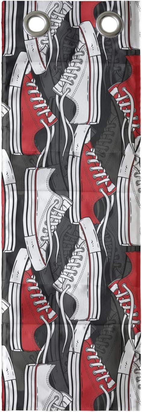 Ambesonne Retro Hanging Pocket Organizer, Retro Shoes Pattern Sneakers Nineties Casual Clothing Cartoon, Printed Polyester Storage Bag with Pockets, 9" x 27", Vermilion White and Grey