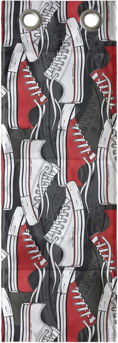 Ambesonne Retro Hanging Pocket Organizer, Retro Shoes Pattern Sneakers Nineties Casual Clothing Cartoon, Printed Polyester Storage Bag with Pockets, 9" x 27", Vermilion White and Grey