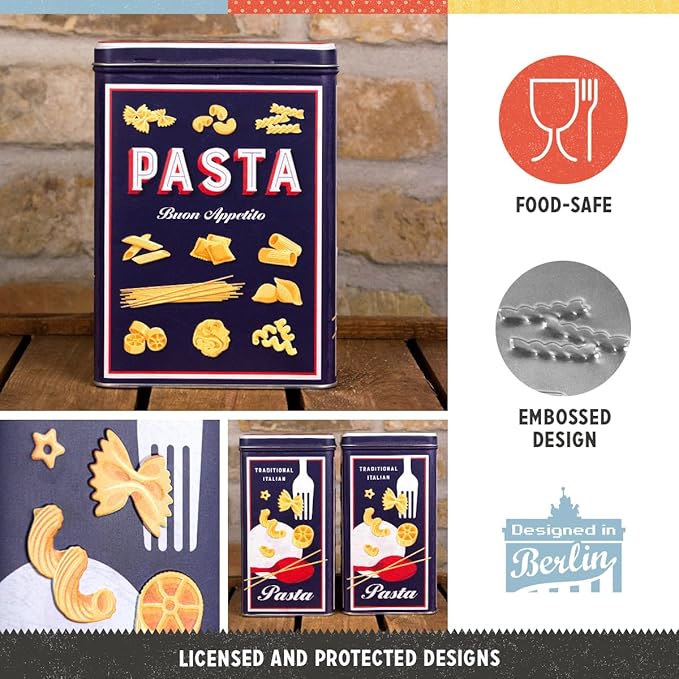Nostalgic-Art Retro storage tin box L, 101.4 oz, Pasta Variety – Gift idea for your home, large metal pasta can, vintage design