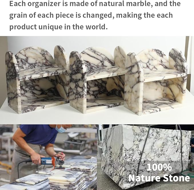 DUANYAN Marble Bathroom Counter Organizers and Storage, 2-Tier Luxurious Makeup Organizer for Perfume Cosmetic Skincare Jewelry, Natural Marble Counter Shelf, No Assembly Required