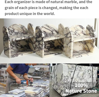DUANYAN Marble Bathroom Counter Organizers and Storage, 2-Tier Luxurious Makeup Organizer for Perfume Cosmetic Skincare Jewelry, Natural Marble Counter Shelf, No Assembly Required