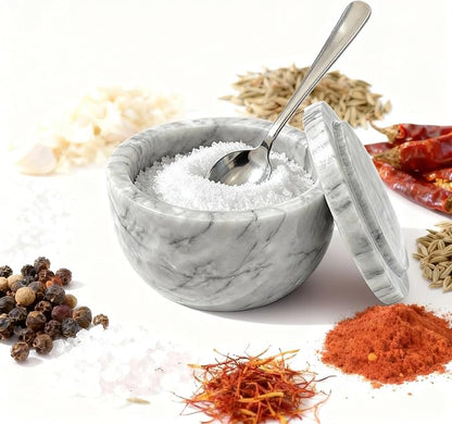 Marble Salt Shaker, Salt Shakers for Kitchen, Salt and Pepper Shaker（Lid And Spoon）, Sugar Bowl, Suitable for Salt and Pepper, Coffee Beans and kitchen counter decor,Cloudy White（NS048）