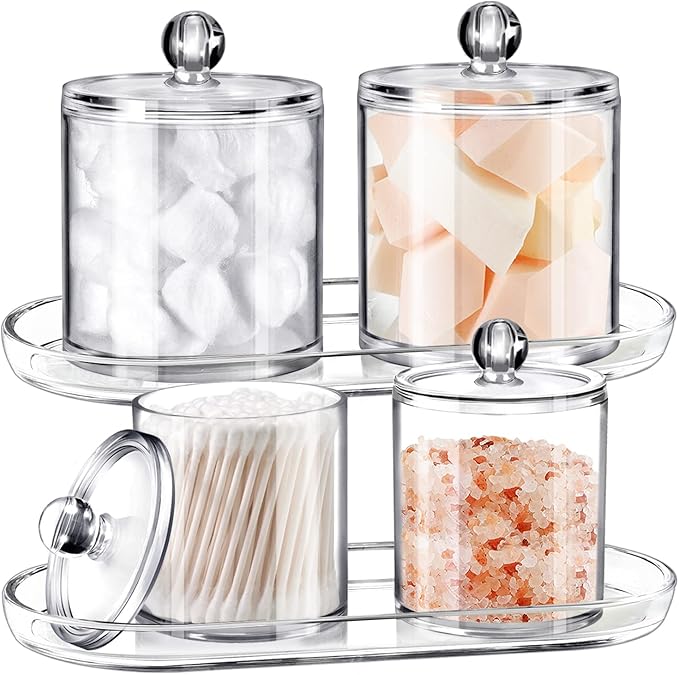 SheeChung Acrylic Vanity Tray, 2 Pack, Clear, 9.65 in x 4.5 in x 0.79 in, Catchall Tray, Countertop Sink Tray Dispenser, Sturdy Holder for Cabinet, Shelf, Cupboard, or Closet Organization