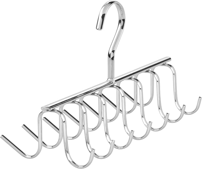 iDesign Axis Metal Hanger, Hanging Closet Organization Storage Holder, Men's Ties, Women's Shawls, Pashminas, Scarves, Clothing, Accessories, 14 Hooks, Tie and Belt Rack
