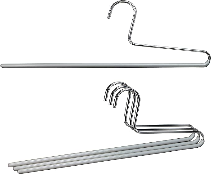 Mawa by Reston Lloyd Trouser Series Non-Slip Space-Saving Clothes Hanger with Single Rod for Pants, Style KH/1, Set of 4, Silver