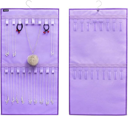 Dual-sided Hanging Jewelry Organizer with 34 Hook Loops Wall Mounted Necklace Holder Jewelry Display Storage Hanger for Bracelet Chain (PURPLE)
