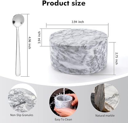 Marble Salt Shaker,Salt Cellar with Lid and Spoon,Pepper Shakers, Sugar Shakers, Suitable for Salt and Pepper,Vanilla Powder, Coffee Beans, kitchen counter decor,Cloudy White（NS047）