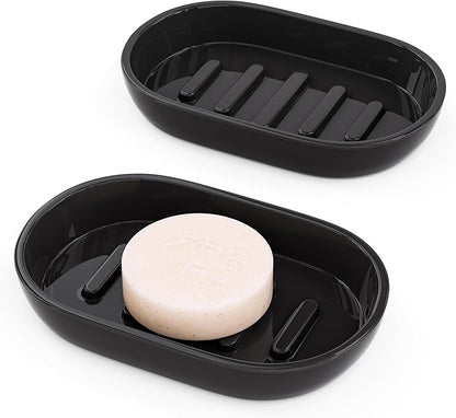 2Pcs/Set Bathroom Soap Dishes, Not Plastic！White Soap Dishes for Bar Soap, Bamboo Soap Dishes Holder for Bathroom Shower, Bathroom Sink Soap Dish (Black)