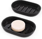 2Pcs/Set Bathroom Soap Dishes, Not Plastic！White Soap Dishes for Bar Soap, Bamboo Soap Dishes Holder for Bathroom Shower, Bathroom Sink Soap Dish (Black)