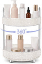 Honeydak 360 Rotating Perfume Organizer for Mother Day Nurse Day Rhinestone Bathroom Counter Organizer Makeup Holder Skincare and Perfume Storage for Cosmetic Countertop(2 Tiers,Pearl,White)