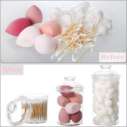 Lyellfe Set of 3 Acrylic Apothecary Jars, Vanity Organizer Canister with Airtight Lids, Bathroom Cotton Swab Holder, Clear Storage Jar for Candy, Bath Salt, Cotton Ball, 34 oz, 25 oz, 17 oz
