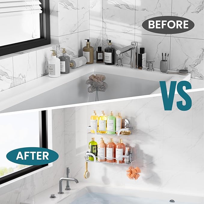 TAILI Shower Caddy Suction Cup 2 Pack, Heavy Duty Bathroom Basket, Bath Shelves for Inside,Stainless Steel Shower Holder for Bathroom Storage & Home Decor,Silver
