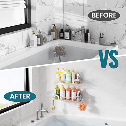 TAILI Shower Caddy Suction Cup 2 Pack, Heavy Duty Bathroom Basket, Bath Shelves for Inside,Stainless Steel Shower Holder for Bathroom Storage & Home Decor,Silver