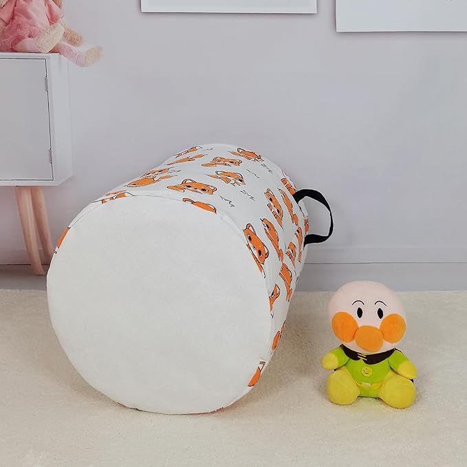 Laundry Basket Canvas Fabric Collapsible Organizer Basket for Storage Bin Toy Bins Gift Baskets Bedroom Clothes Children Nursery Hamper (Round Fox)