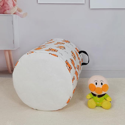 Laundry Basket Canvas Fabric Collapsible Organizer Basket for Storage Bin Toy Bins Gift Baskets Bedroom Clothes Children Nursery Hamper (Round Fox)