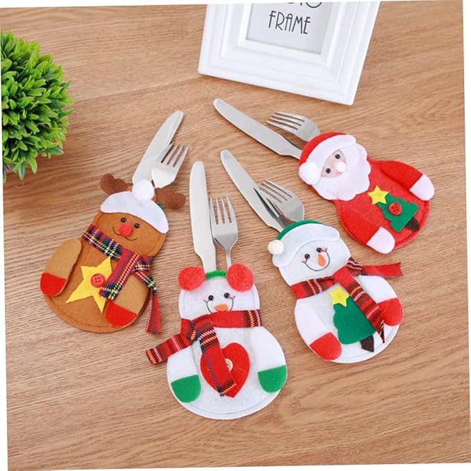 Christmas Decor, Christmas Forks Bag Cutlery Pouch Holders Utensil Snowman Silverware Decoration for Christmas Party 9PCS