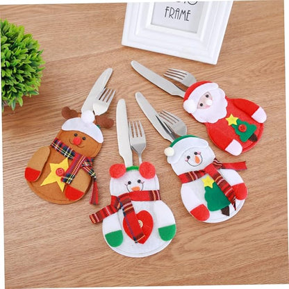 Christmas Decor, Christmas Forks Bag Cutlery Pouch Holders Utensil Snowman Silverware Decoration for Christmas Party 9PCS