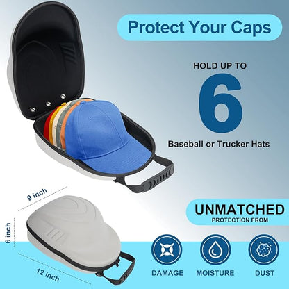 Glamgen Hard Hat Travel Case, Cap Storage for Baseball Caps with Adjustable Shoulder Strap and Carrying Handle, Hat Carrier Organizer Holder Bag up to 6 Hats for Women and Men Travel Home - Grey