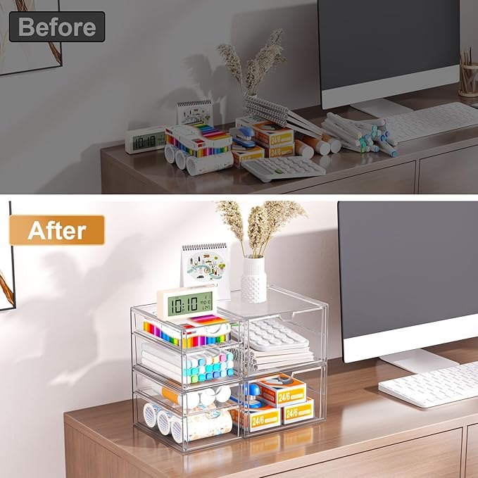 YFXCVSL Clear Stackable Storage Drawers, Acrylic Makeup Organizer with 7 Drawers, Bathroom Organizers and Storage, Plastic Bins for For Vanity, Undersink, Kitchen Cabinets, Pantry
