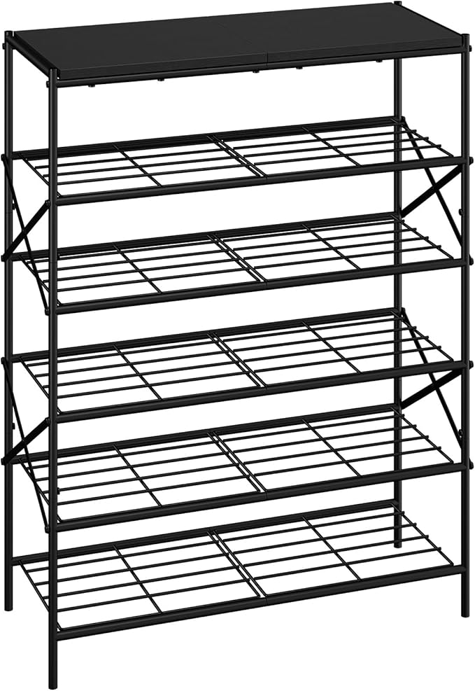 IBUYKE 6 Tier Shoe Rack, Large Capacity Shoe Storage Organizer for 24 Pairs of Shoes, Metal Shoe Storage Rack with Shelf for Entryway Hallway Closet Garage, Black TXJ016B