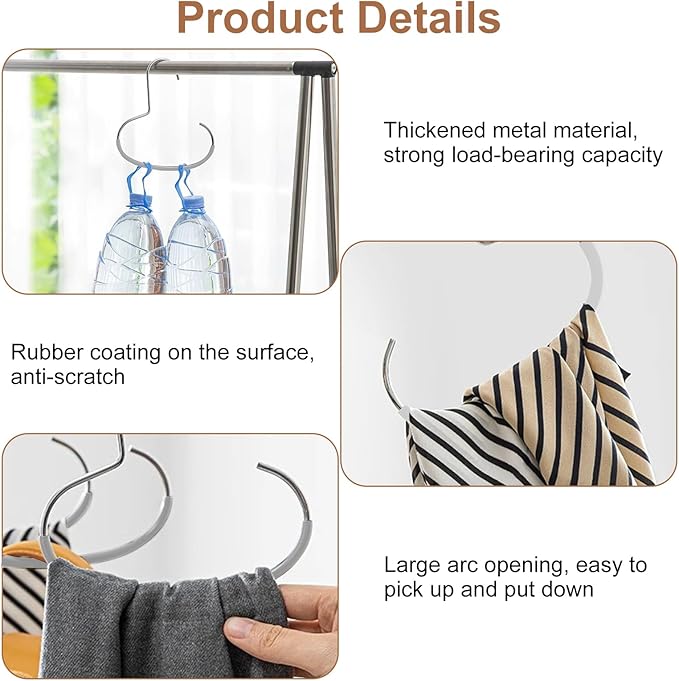 6 Pcs Hat Organizer for Baseball Caps, Heavy-Duty Metal Closet Cap Rack Holder for Space-Saving, Cap Organizer for Baseball Caps, Beanies, Belts, Purses (Gray)