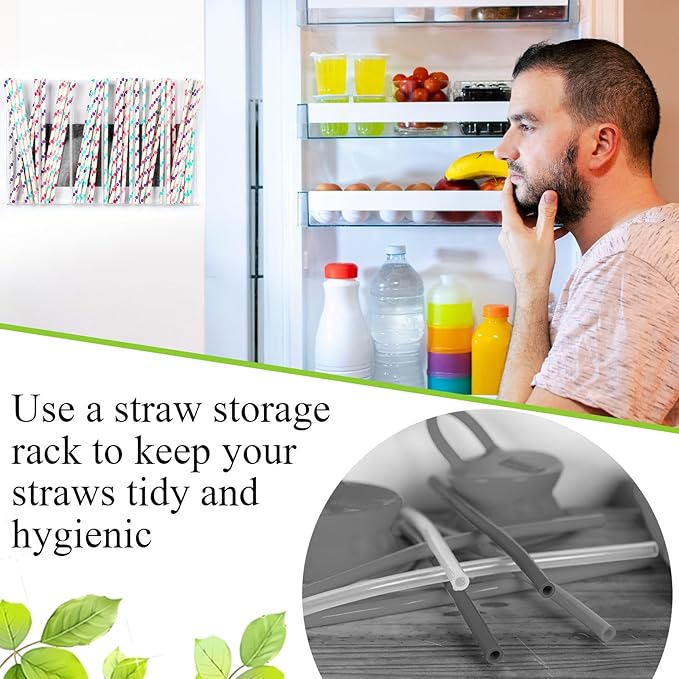 Honeydak Magnetic Acrylic Straw Holder for Cabinet Door with Adhesive Tapes and 5 Removable Partitions, Reusable Straw Organizer Storage Space-saving for Cabinet Door Fridge Kitchen(Clear,12 Inch)