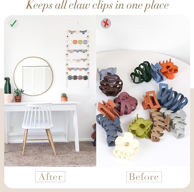 SNOWSTAR Flower Hair Claw Clip Organizer,Hanging Hair Clip Holder and Storage for Women Girls,Claw Clip Hanger Home Decor for Wall,Door,Closet