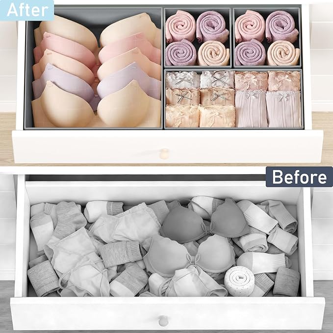 DIMJ Drawer Organizer Clothes, 28 Pack Dresser Organizer, Foldable Closet Organizers and Storage, Fabric Dresser Bins, Drawer Dividers for Nursery, Baby Clothes, Underwears, Sock,White