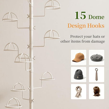 Hat Rack with 15 Circular Hooks Floor Hat Stand Freestanding Hats Rack Stand Adjustable Metal Hats Tree Organizer Rack Display Standing Suitable for Home Store Commercial, White