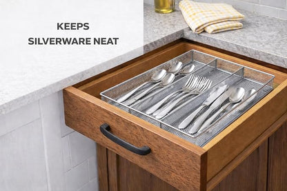 YBM Home Metal Silverware Organizer for In-Drawer Cutlery Storage, 3 Compartment Mesh Cutlery Flatware Tray Sorts Kitchen Utensils, Great for Office Supplies 1150s