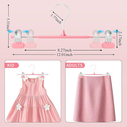 HUADYMEET 20 Pack 12Inch Pants Hangers with Wide Clips,Metal Trouser Hanger for Jeans.Space Saving Skirt Hangers Heavy Duty Non-Slip Adjustable Clothes Shorts Hanger for Women,Men,Pink