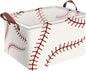 Baseball Decor Storage Basket Waterproof Canvas Toy Storage Bin Baseball Room Decor Collapsible Outdoor Basket with Leather Handles Blanket Baskets For Closets,Bedrooms,Gifts Baskets