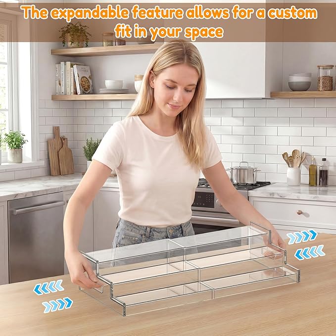 Yecuip Expandable Can Rack Organizer for Pantry, 3-Tier Adjustable Can Storage Holder, Holds Up to 24 Cans, Acrylic Canned Food Organizer for Cabinet, Countertop, Kitchen