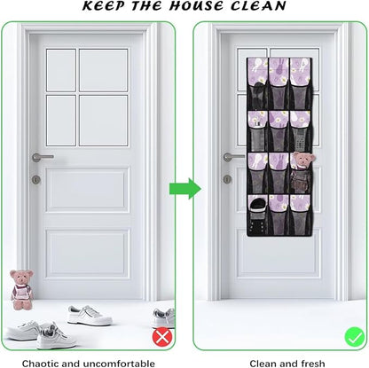 Heavy Duty 12-Pocket Door Hanging Storage Bag, Waterproof Oxford Fabric, Lightweight Foldable and Perfect for Maximizing Space in Any Room, Cute Rabbit Daisy