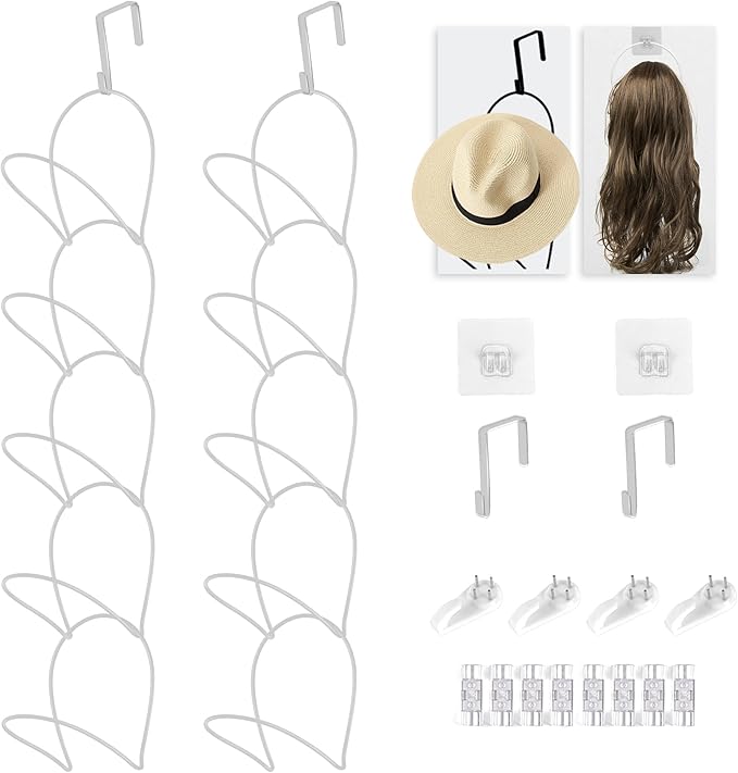10 Pack Hat & Wig Stand Organizer for Multiple Wigs Hanger, Wig Holder, Space Saving Storage Rack for Hat, Tie, Scarf (White)