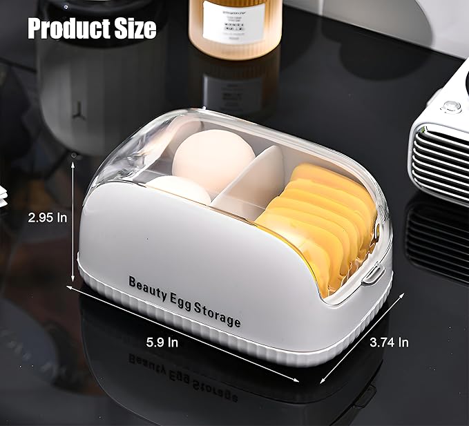 Beauty Blender Holder, Makeup Sponge Holder with Lid, Makeup Sponge Case for Countertop (Clear Lid)